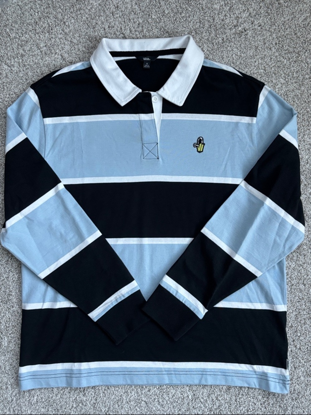 Vans Light Blue, Black & White Striped Rugby Polo